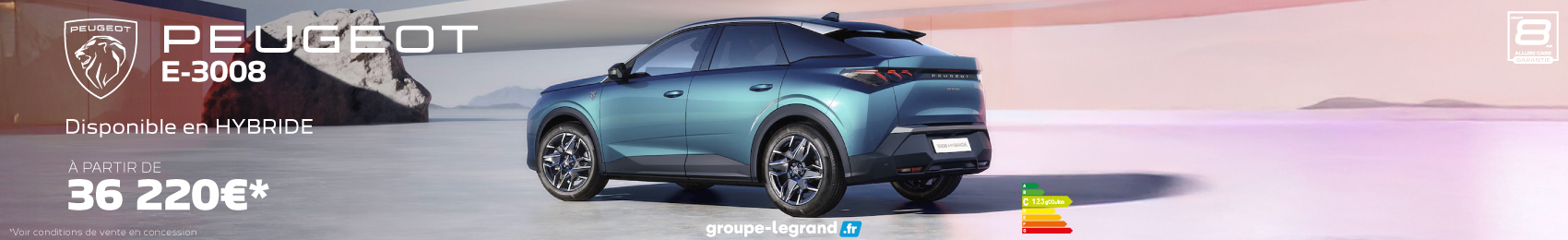 Bannière desktop Peugeot E-3008 à partir de 36 200€