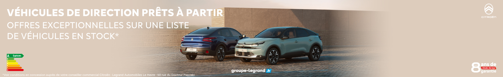Bannière desktop Citroën – Véhicules de direction prêts à partir