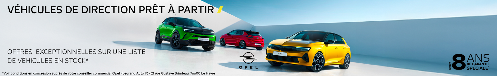 Bannière desktop Opel – Véhicules de direction prêts à partir